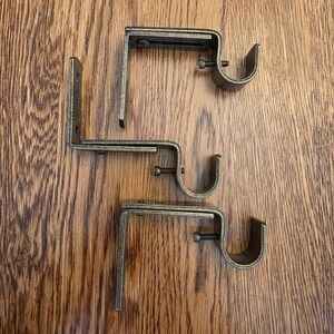 Set of 3 Antique Brass Adjustable 2"-3" Curtain Rod Brackets Metal Wall Mount